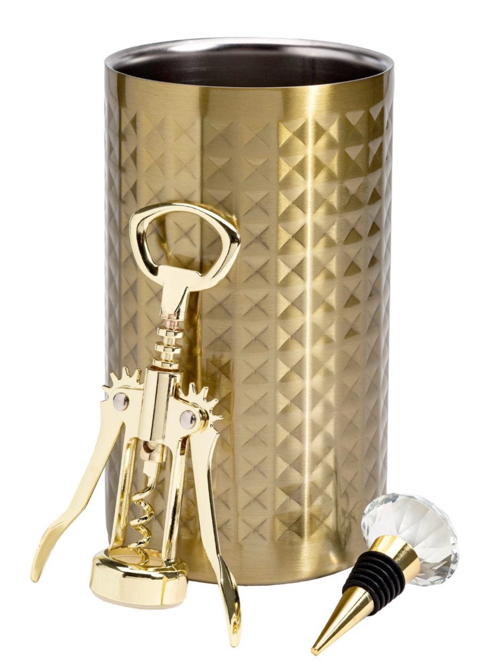 Paris Hilton Gold Wine Accessory Set with Textured Holder
